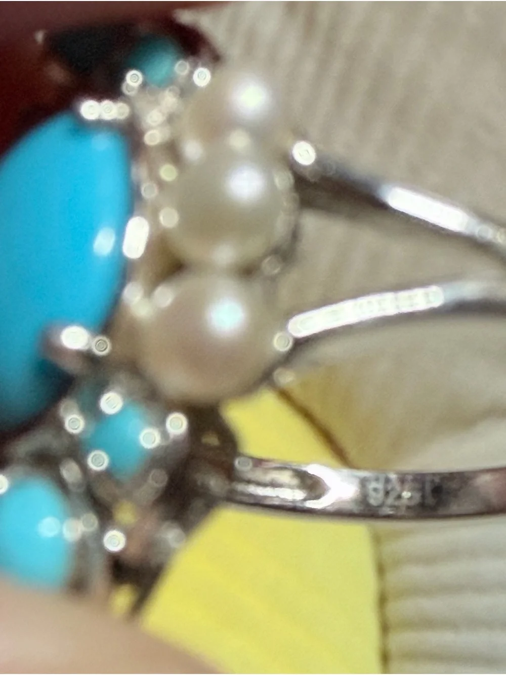Turquoise and Pearl Sterling-Style Statement Ring - Bright Blue Accent